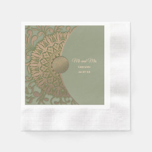 Serviette En Papier Élégant Sage moderne vert & or classique