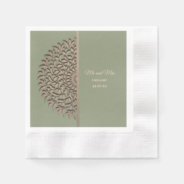 Serviette En Papier Élégant Sage moderne vert & or classique serviette (Devant)