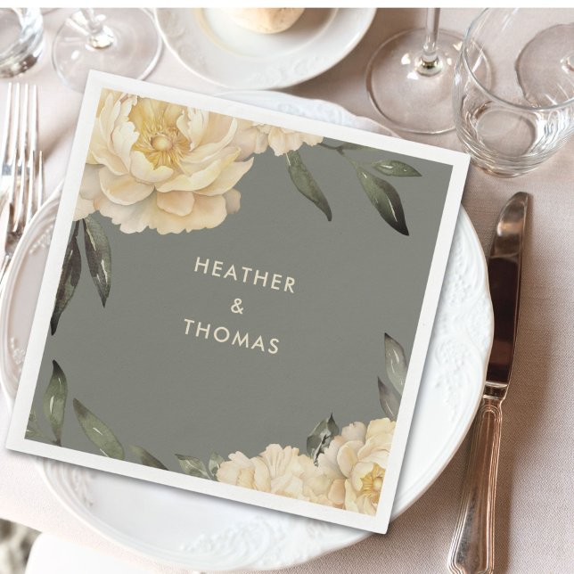 Serviette En Papier Élégant Sage Vert Jaune Floral (Créateur téléchargé)