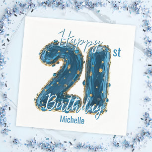 Serviette En Papier Elégant Sapphire & Gold 21ème anniversaire