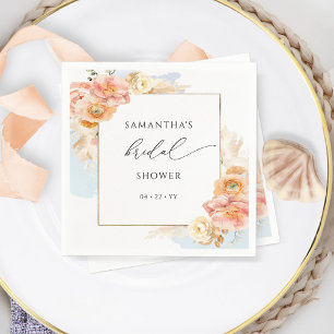 Serviette En Papier Élégant Saumon et Bleu Floral Fête de Mariage