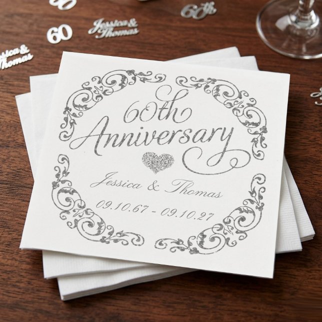 Serviette En Papier Elegant Script 60th Diamond Wedding Anniversary (Créateur téléchargé)