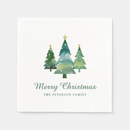 Serviette En Papier Élégant Script Aquarelle Arbres de Noël