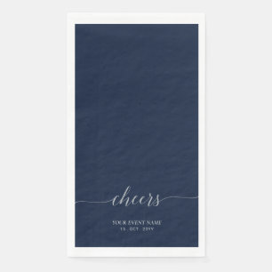 Serviette En Papier Élégant script argent et marine pour événement de
