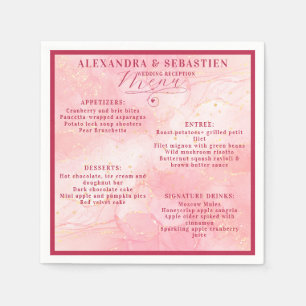 Serviette En Papier Élégant Script Burgundy Rose Gold Mariage Menu