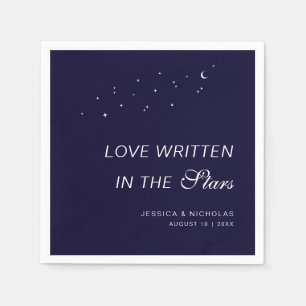 Serviette En Papier Élégant script céleste Mariage bleu nuit