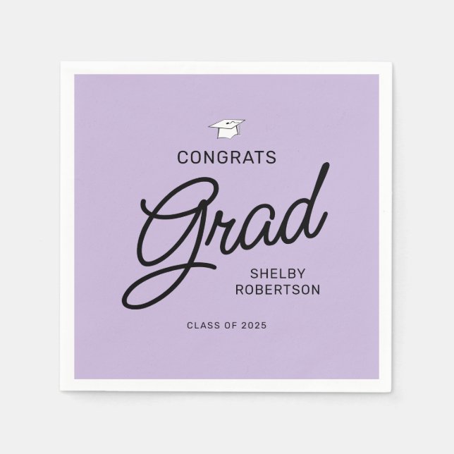 Serviette En Papier Élégant Script Congrats Grad Grad Graduation Party (Devant)
