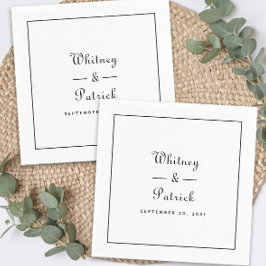 Serviette En Papier Élégant script de mariage minimaliste noir blanc c