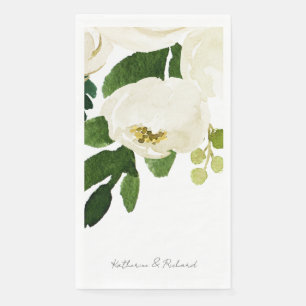 Serviette En Papier Élégant script de rose blanche personnalisé