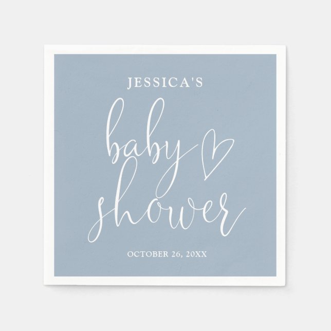 Serviette En Papier Élégant Script Dusty Baby shower bleu (Devant)