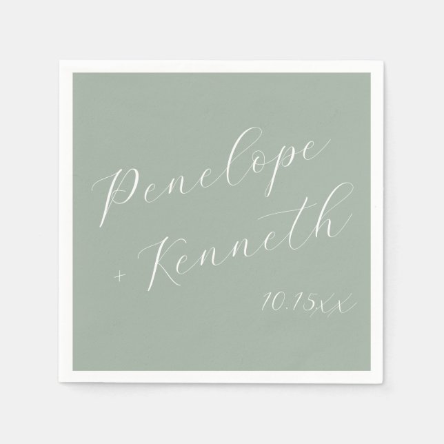 Serviette En Papier Elegant Script Dusty Sage Green Wedding Custom  (Devant)