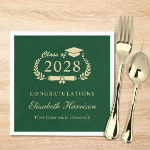 Serviette En Papier Élégant Script Green Gold Graduation Party