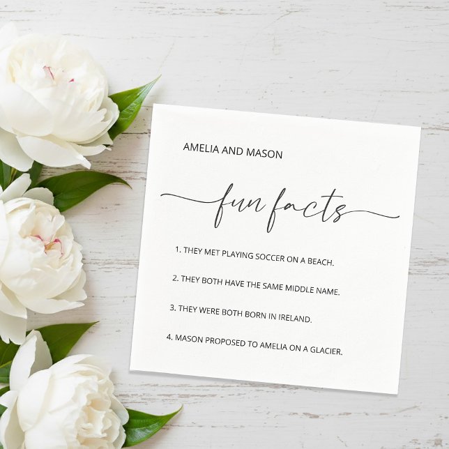 Serviette En Papier Elegant Script Minimalist Fun Facts Wedding (Elegant Script Minimalist Fun Facts Wedding Napkins)