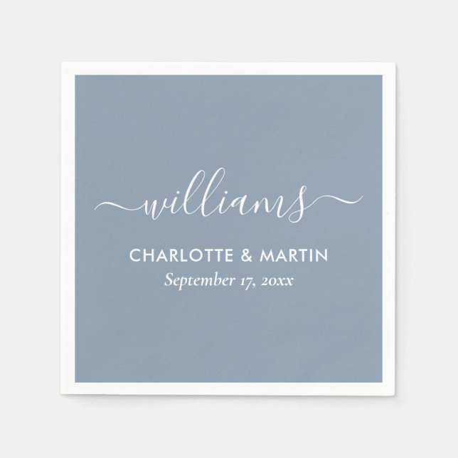 Serviette En Papier Élégant Script moderne Dusty Mariage bleu serviett (Devant)