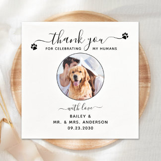 Serviette En Papier Élegant Script Thank You Photo Pet Wedding