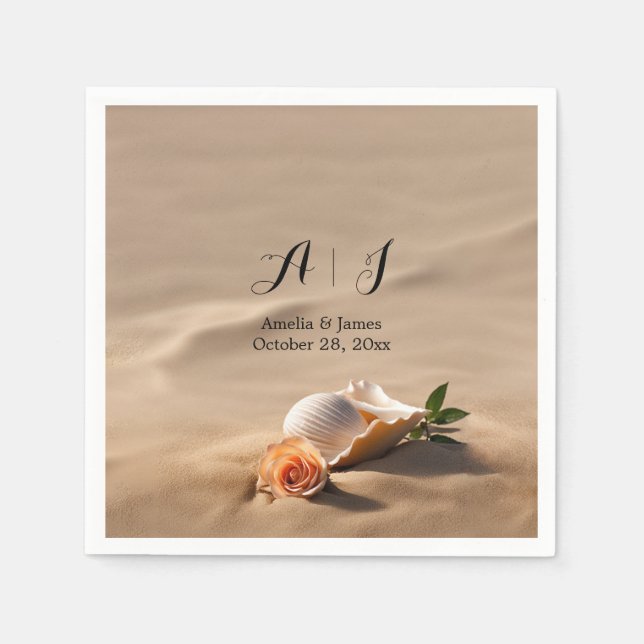 Serviette En Papier Elégant Sea Waves Sand Beach Mariage (Devant)