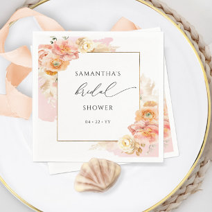 Serviette En Papier Élégant shower de mariage floral rose et pêche