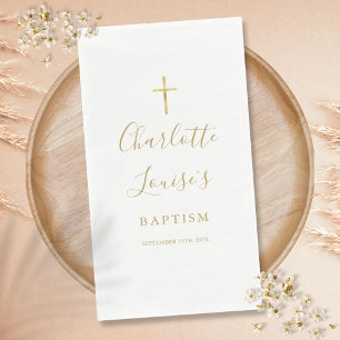 Serviette En Papier Élégant signature or Script Baptême Christening