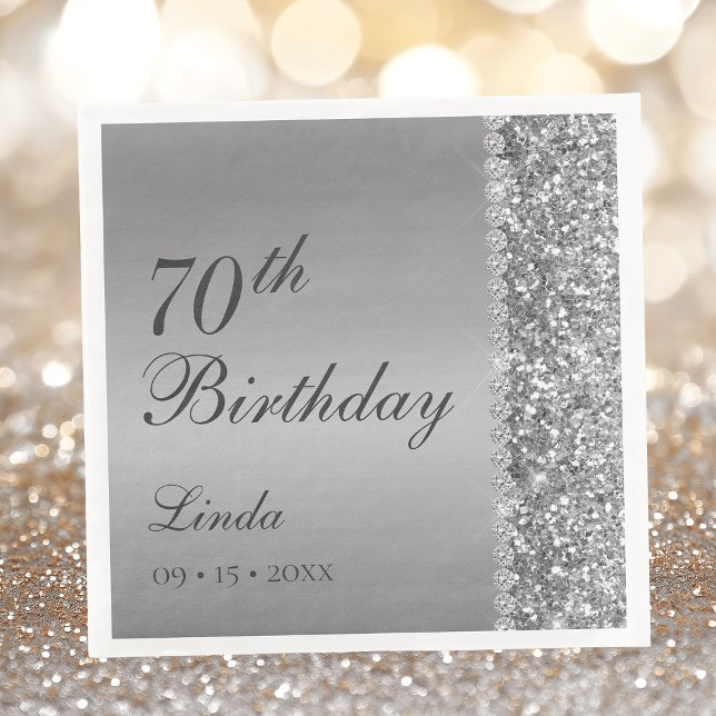 Serviette En Papier Elégant Silver 70e anniversaire (Créateur téléchargé)