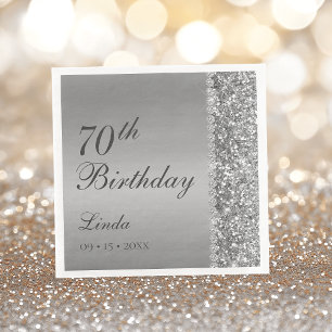 Serviette En Papier Elégant Silver 70e anniversaire