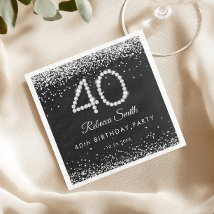 Serviette En Papier Elégant Silver Diamonds 40e fête d'anniversaire