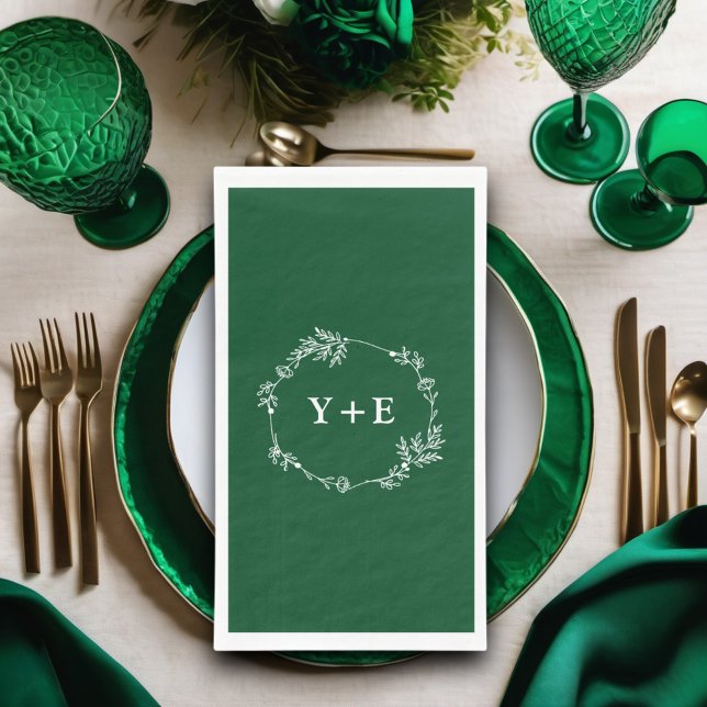 Serviette En Papier Élégant simple Emerald Green Monogramme Mariage (Créateur téléchargé)