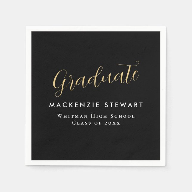 Serviette En Papier Élégant Simple Gold Script Graduation Noir (Devant)