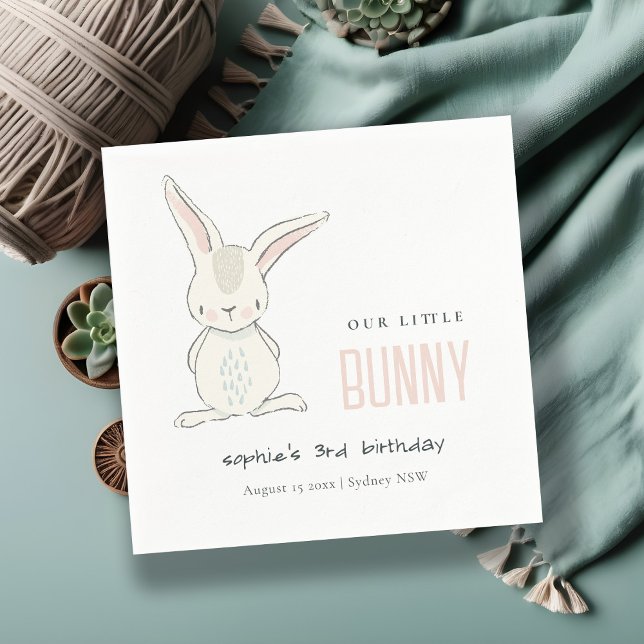 Serviette En Papier Élégant Simple Mignonne Rose Blush Bunny Anniversa (Créateur téléchargé)
