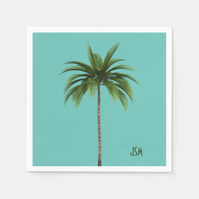 Serviette En Papier Élégant simple palmiers Tropical Beach Monogramme (Devant)