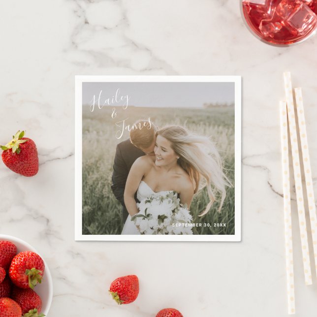 Serviette En Papier Élégant simple photo Mariage moderne (En situation)