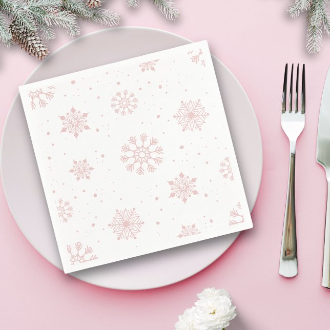 Serviette En Papier Élégant Snowflakes rose Hiver Wonderland (Créateur téléchargé)