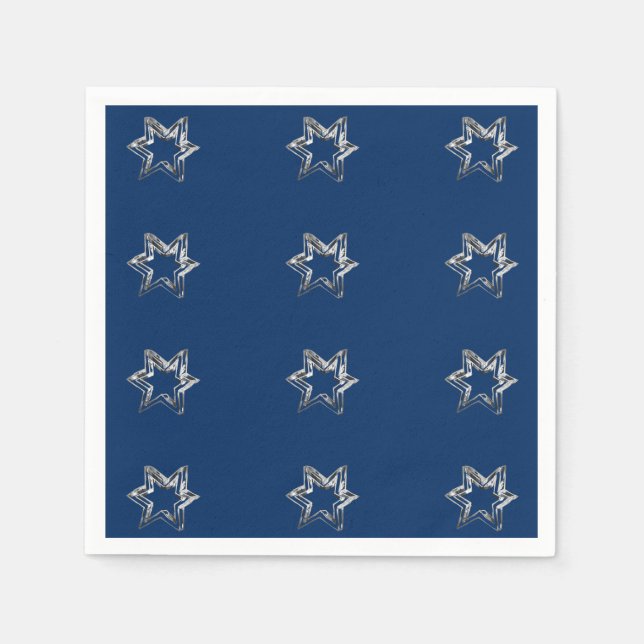 Serviette En Papier Élégant Stars Motif étoilé gris argenté bleu (Devant)