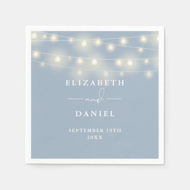 Serviette En Papier Elegant String Lights Dusty Blue Wedding (Devant)
