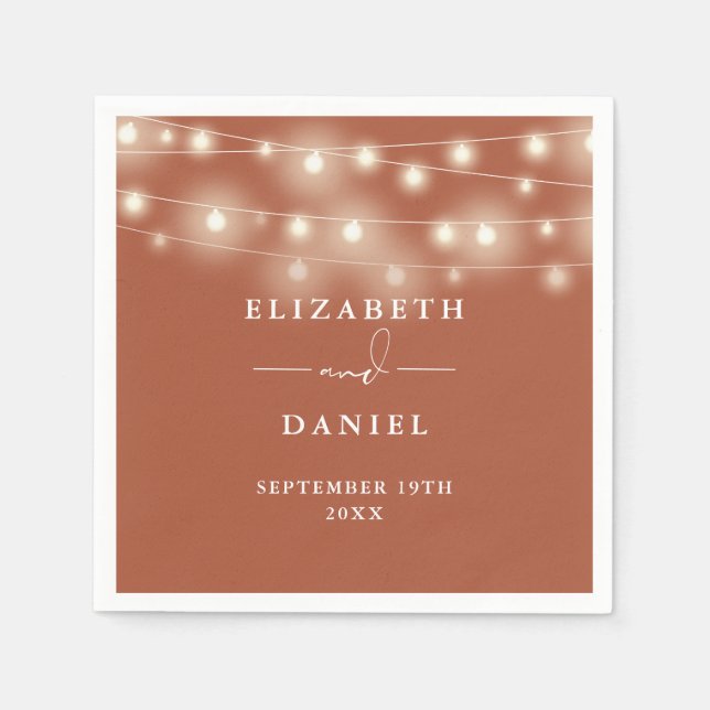 Serviette En Papier Elegant String Lights Terracotta Wedding (Devant)