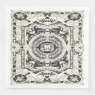 Serviette En Papier Élégant Style moderne noir blanc baroque