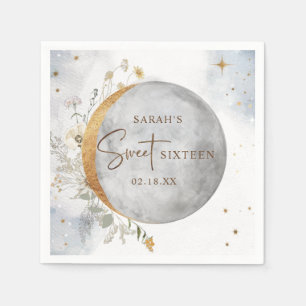 Serviette En Papier Élégant Sweet sixteen Céleste Lune et étoiles Na