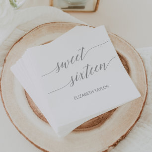 Serviette En Papier Élégant Sweet sixteen de calligraphie gris clair