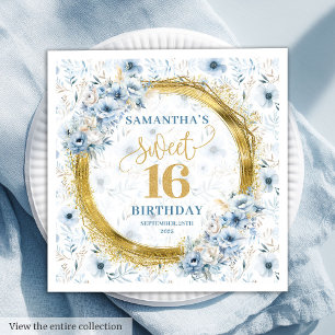Serviette En Papier Elégant Sweet sixteen de Parties scintillant bleu 