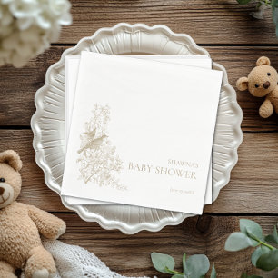Serviette En Papier Elégant Tan Chinoiserie Nature Birds Baby shower