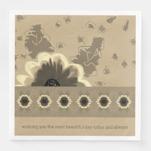 Serviette En Papier Élégant Taupe Floral