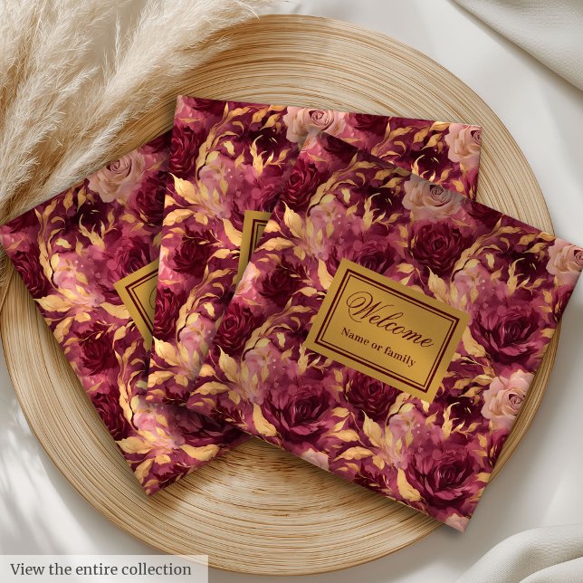 Serviette En Papier Élégant tissu personnalisé Broussou Bourgogne Or (Elegant Blush Burgundy Gold Personalized Cloth Paper Dinner Napkins)