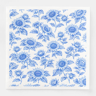 Serviette En Papier Elegant Toile du Jouy Sunflowers – Blue Botanical 