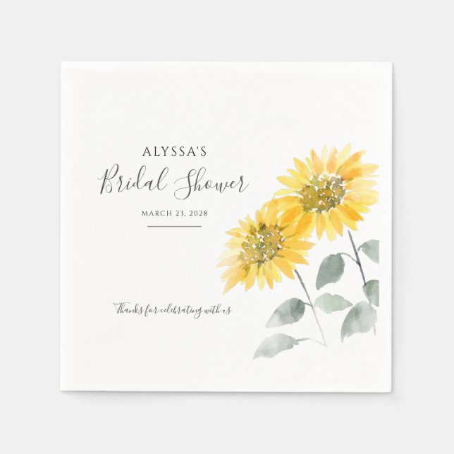 Serviette En Papier Élégant Tournesol Botanique Écriture Mariage (Devant)