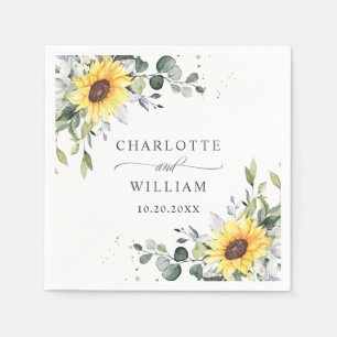 Serviette En Papier Elégant tournesol Eucalyptus Mariage de verdure