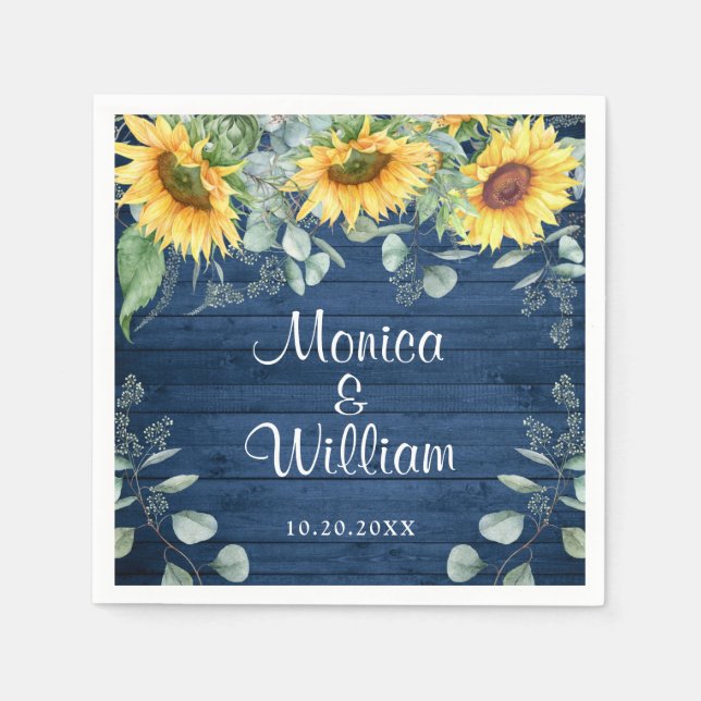 Serviette En Papier Élégant tournesol Eucalyptus Rustique Mariage en b (Devant)
