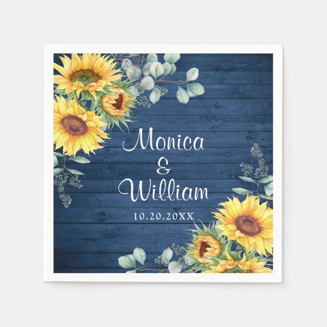 Serviette En Papier Élégant tournesol Eucalyptus Rustique Mariage en b (Devant)