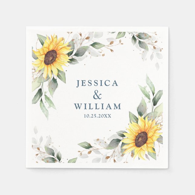 Serviette En Papier Élégant tournesol vert Mariage floral papier (Devant)