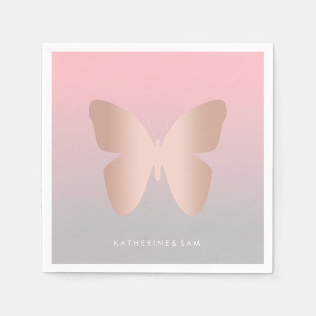 Serviette En Papier Elegant, trendy rose gold butterfly (Devant)