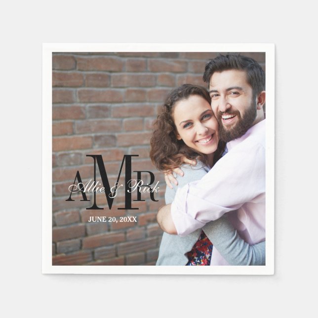 Serviette En Papier Élégant trois initiales Mariage photo serviettes (Devant)