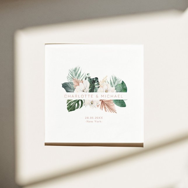Serviette En Papier Élégant, tropical, mariage feutré (Customer specific, elegant, tropical, leafy wedding napkins.)